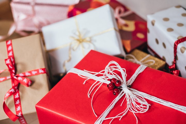 Red wrapped christmas parcels