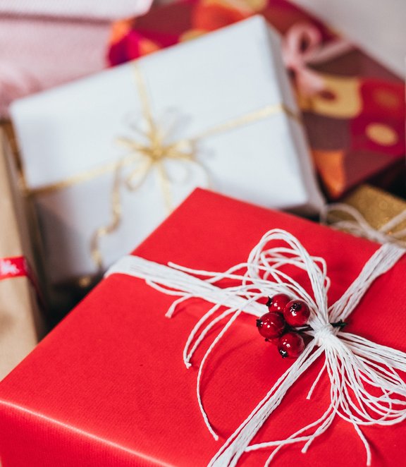 Red wrapped christmas parcels