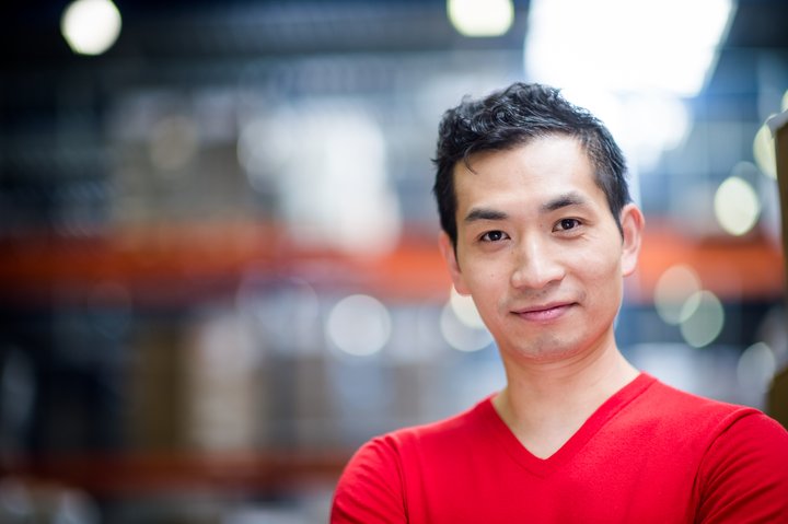 Man in red T shirt